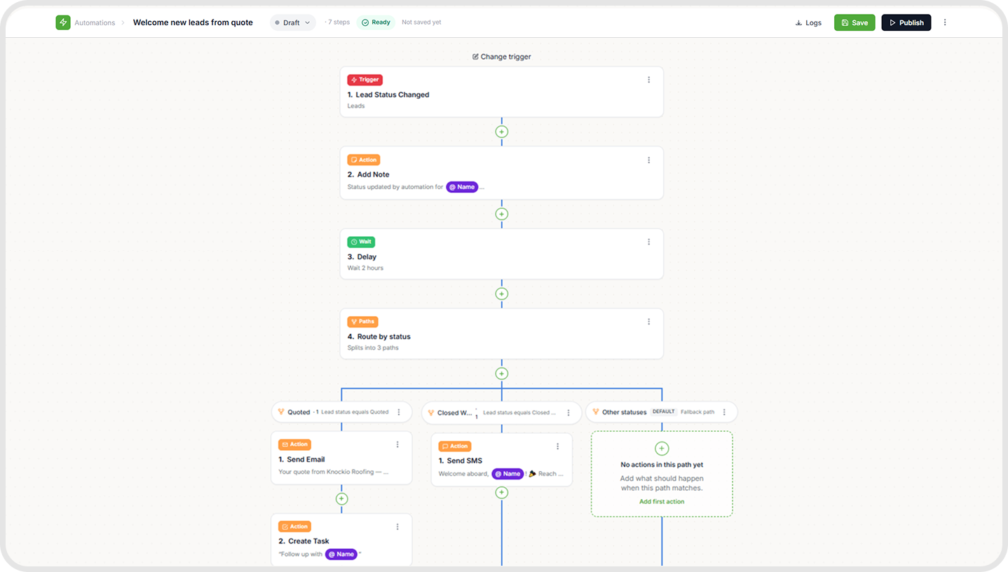 Knockio business automation workflow interface